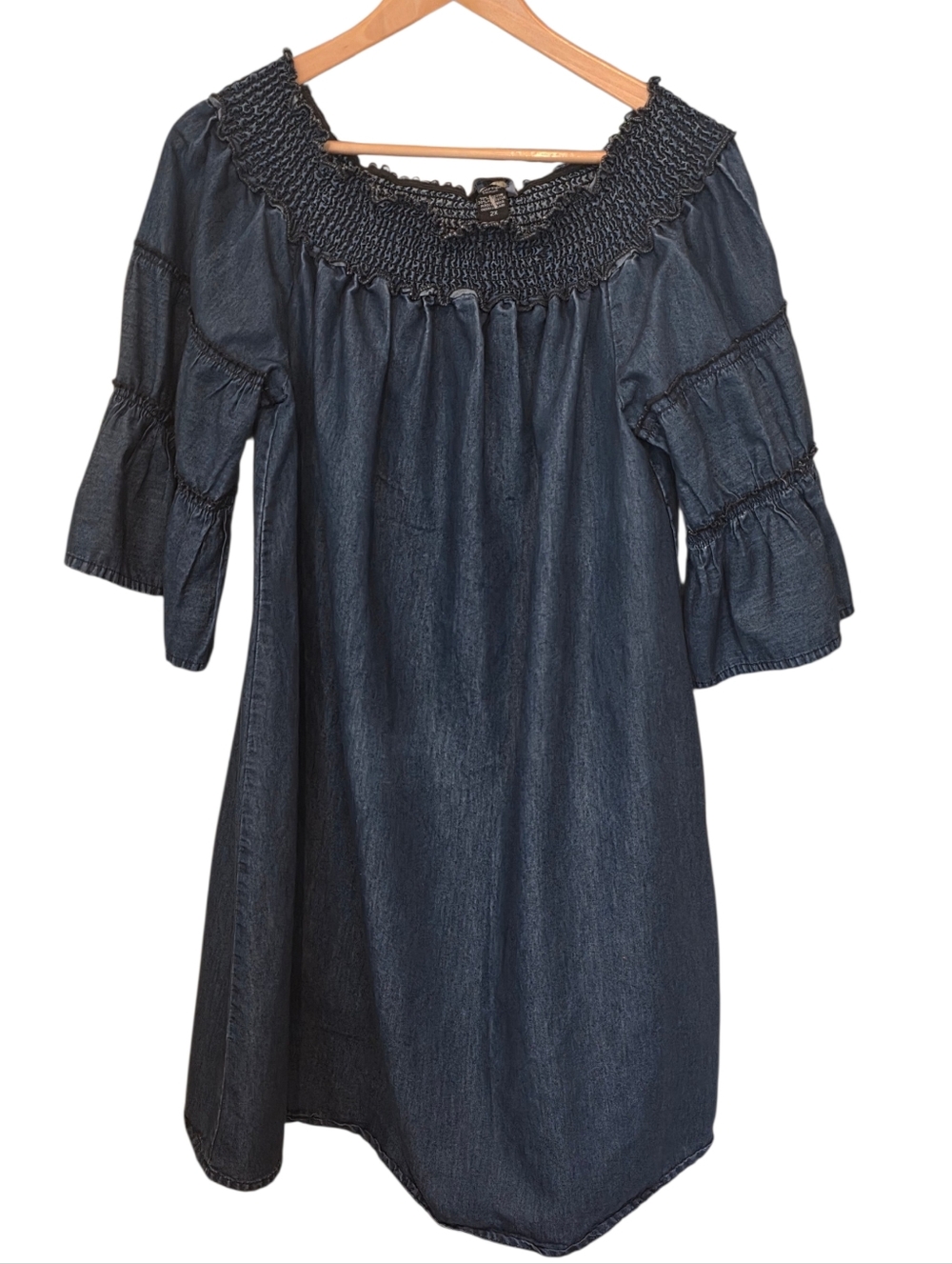 Eighty-Eight Premium Smocked Neck Ruffle Sleeve Denim Boho Cowgirl Dress Sz 2X
